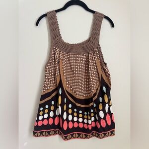 Blue Plate Crochet Trim Boho Tank Top - Size Large